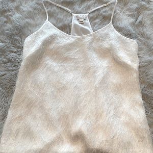 J Crew white fuzzy & fun strap style top - size 2